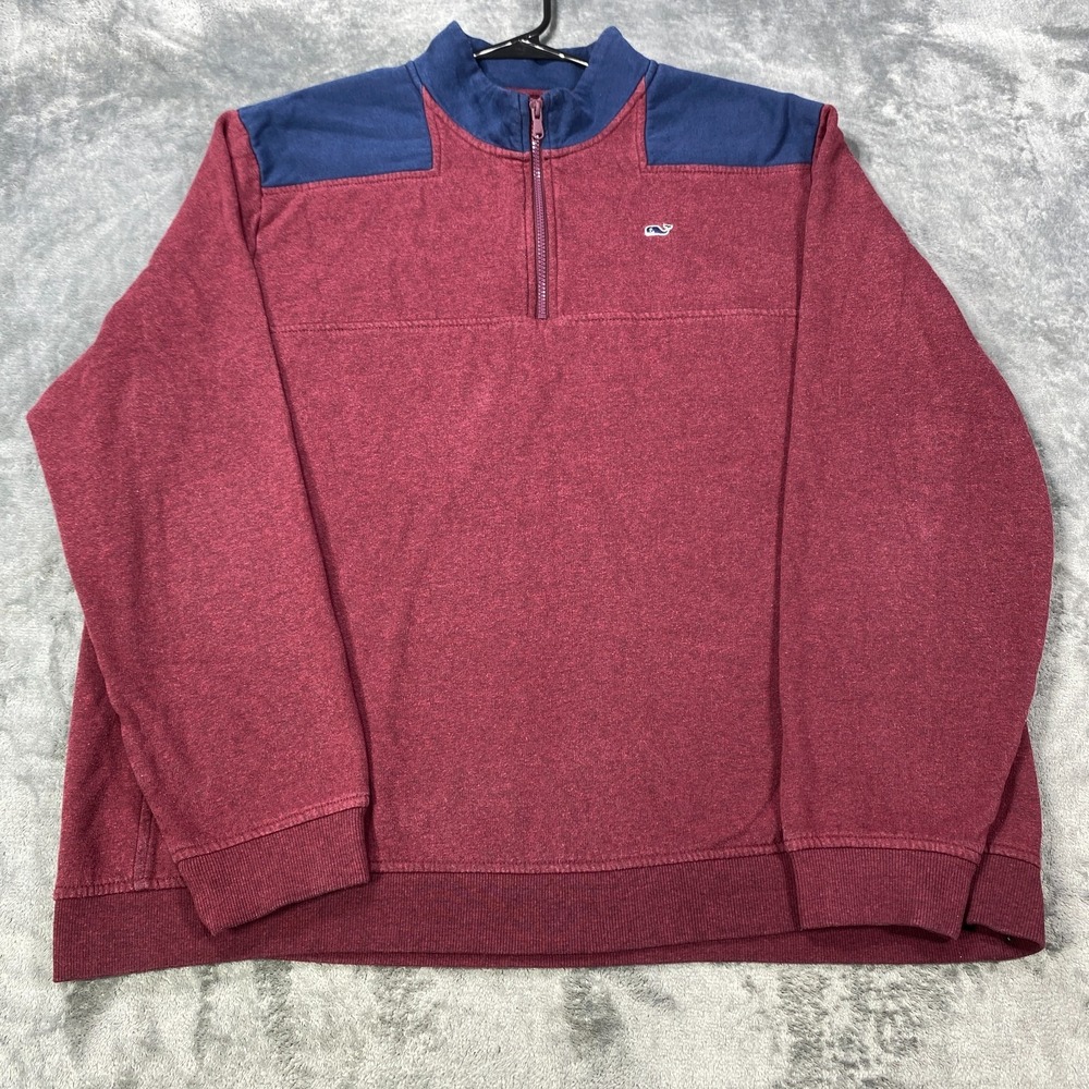Vineyard Vines Sweater Mens 2XL Red Fleece Quarter Zip Pullover Lightweight Knit